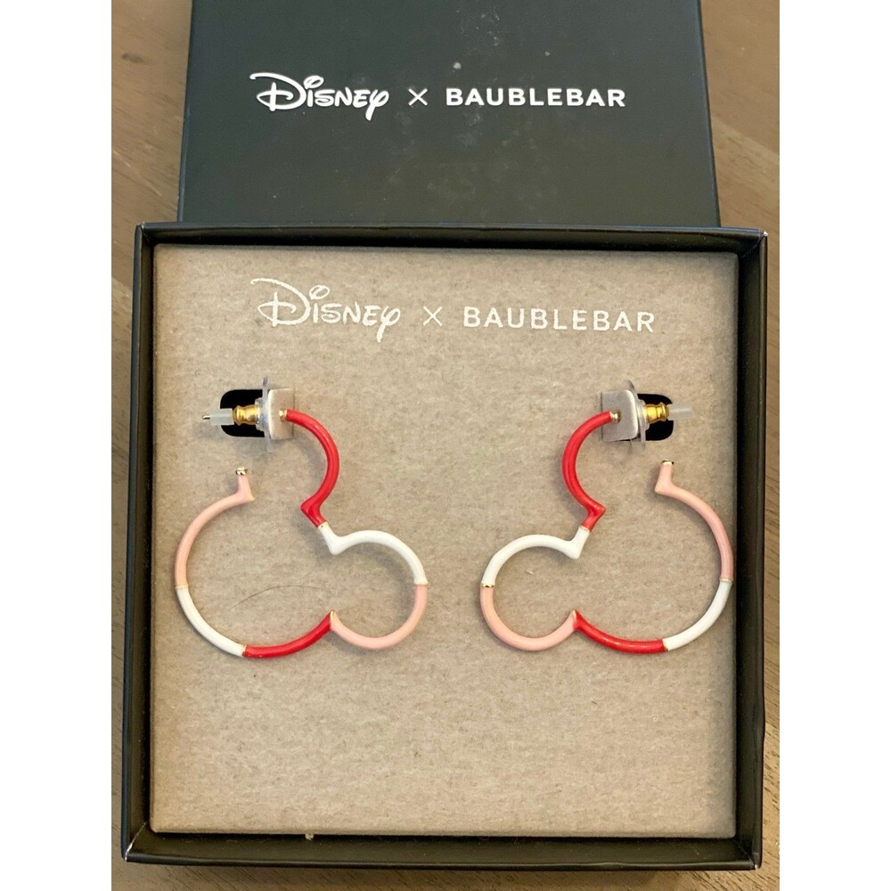 DISNEY X BAUBLEBAR | Mickey Mouse Red, Pink & White Hoop Earrings NWT